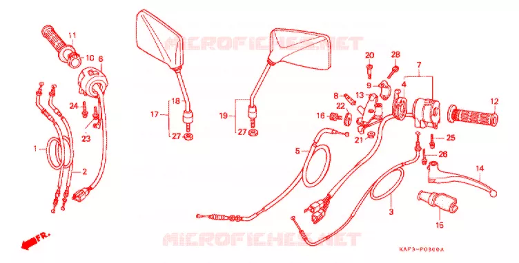 LEVIER DE GUIDON - CABLE - COMMODO Honda MOTO 400 CB 1989  CB400FK
