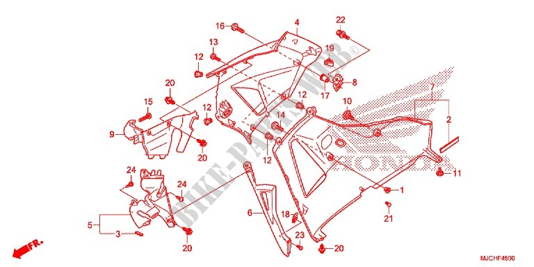 CARENAGES LATERAUX AVANT   SABOT (D.) pour Honda CBR 600 RR ABS RED de 2017