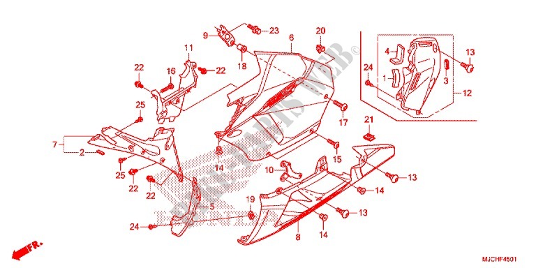 CARENAGES LATERAUX AVANT   SABOT (G.) pour Honda CBR 600 RR ABS RED de 2017