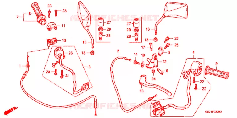 LEVIER DE GUIDON - CABLE - COMMODO Honda MOTO 50 MAGNA 2001  MG501