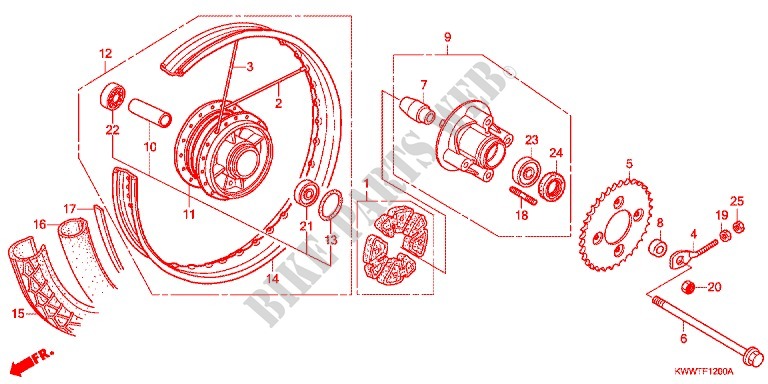 ROUE ARRIERE (RAYON/FREIN A TAMBOUR) pour Honda WAVE 110 Front brake disc, Kick start de 2011