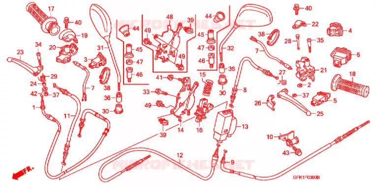 LEVIER DE GUIDON - CABLE - COMMODO (NSC50SH4/5/6/7/8/9) Honda SCOOTER 50 DIO 2007  NSC50SH7