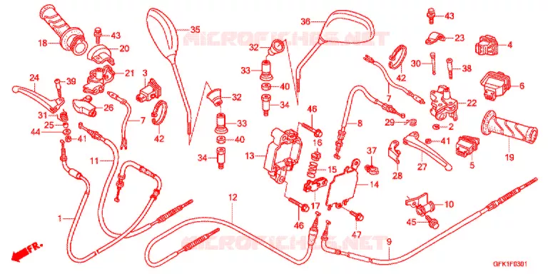 LEVIER DE GUIDON - CABLE - COMMODO (NSC50SHB/E) Honda SCOOTER 50 DIO 2014  NSC50SHE