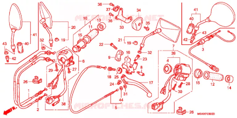 LEVIER DE GUIDON - CABLE - COMMODO Honda MOTO 400 SHADOW 2003  NV400C23
