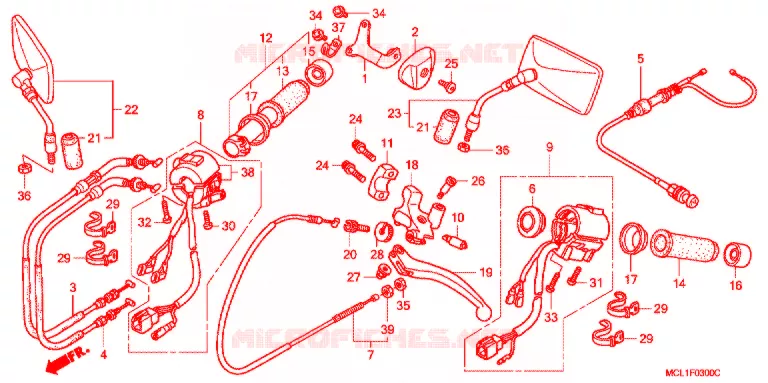 COMMODO - LEVIER - CABLE (DCY-DC6) Honda MOTO 400 SHADOW 2002  NV400DC2