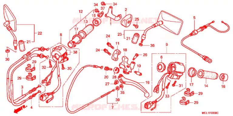 COMMODO - LEVIER - CABLE (DCY-DC6) Honda MOTO 400 SHADOW 2000  NV400DCY