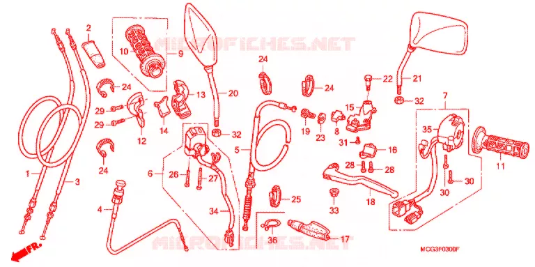 LEVIER DE GUIDON - CABLE - COMMODO Honda MOTO 400 NX 2005  NX4005