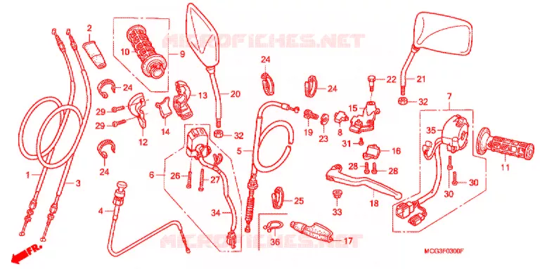 LEVIER DE GUIDON - CABLE - COMMODO Honda MOTO 400 NX 2009  NX4008
