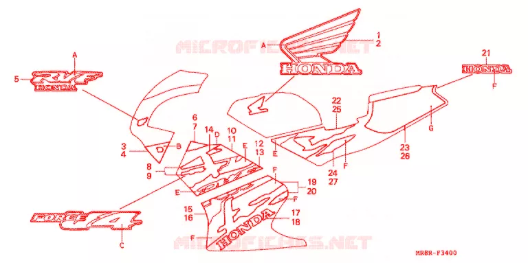 AUTOCOLLANTS (RVF400RR) Honda MOTO 400 RVF 1995  RVF400RR