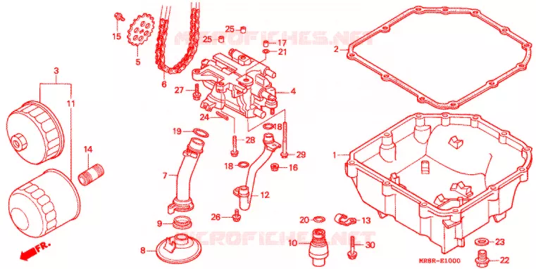 FILTRE A HUILE - CARTER D'HUILE - POMPE A HUILE Honda MOTO 400 RVF 1994  RVF400RR