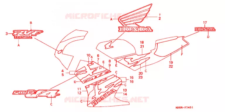 AUTOCOLLANTS (RVF400RT) Honda MOTO 400 RVF 1996  RVF400RT