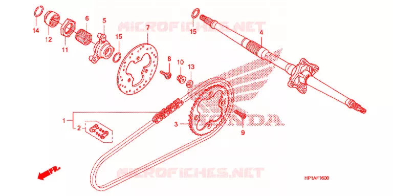 ARBRE DE ROUE ARRIERE - CHAINE SECONDAIRE Honda ATV 450 FOURTRAX 2012  TRX450ERC