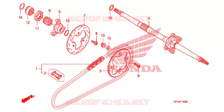 ARBRE DE ROUE ARRIERE - CHAINE SECONDAIRE Honda ATV 450 FOURTRAX 2012  TRX450ERC