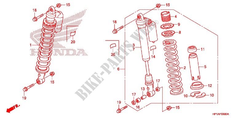AMORTISSEUR AVANT pour Honda SPORTRAX TRX 450 R RED de 2014