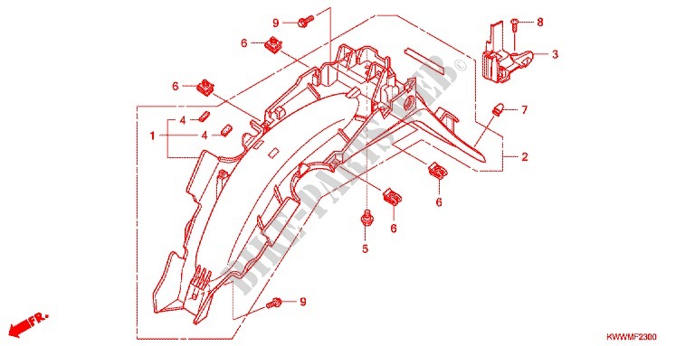GARDE BOUE ARRIERE pour Honda WAVE 110 RS, Casted wheels, Electric start de 2012