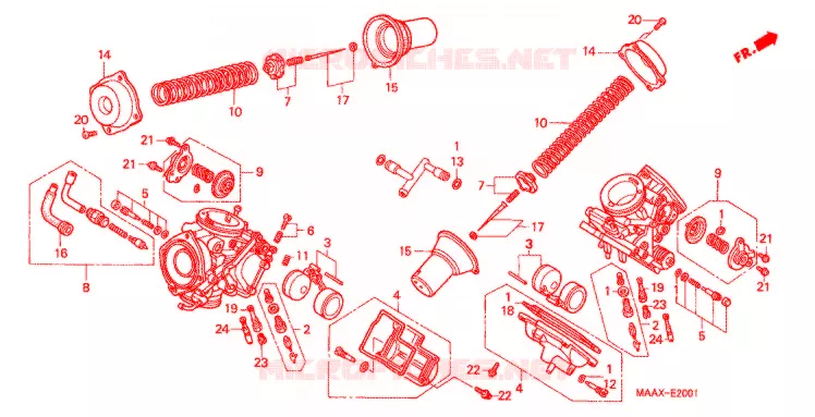 CARBURATEUR (PIECES CONSTITUTIVES) Honda MOTO 1100 SHADOW 2000  VT1100CY