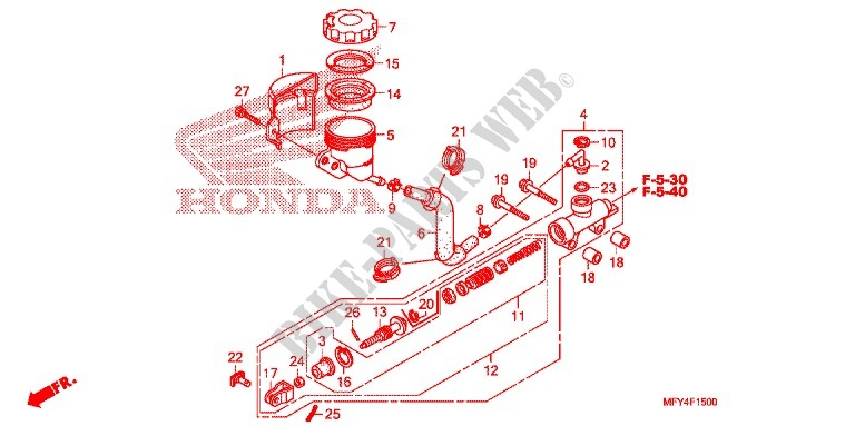 MAITRE CYLINDRE DE FREIN ARRIERE pour Honda VT 1300 STATELINE ABS RED de 2010