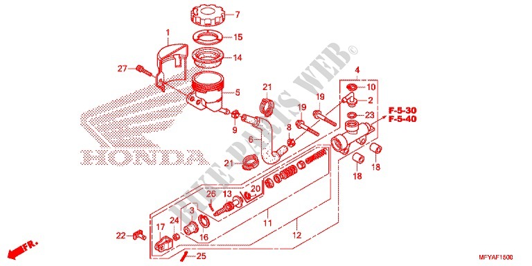 MAITRE CYLINDRE DE FREIN ARRIERE pour Honda VT 1300 C STATELINE de 2012