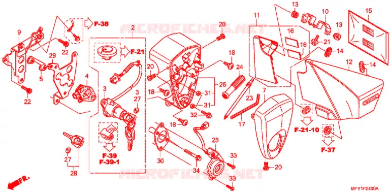 COUVERCLE LATERAL - OUTILS - CONTACTEUR A CLES Honda MOTO 1300 VT 2011  VT1300CSAB