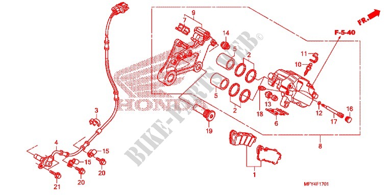 ETRIER DE FREIN ARRIERE (ABS) pour Honda VT 1300 SABRE ABS de 2011