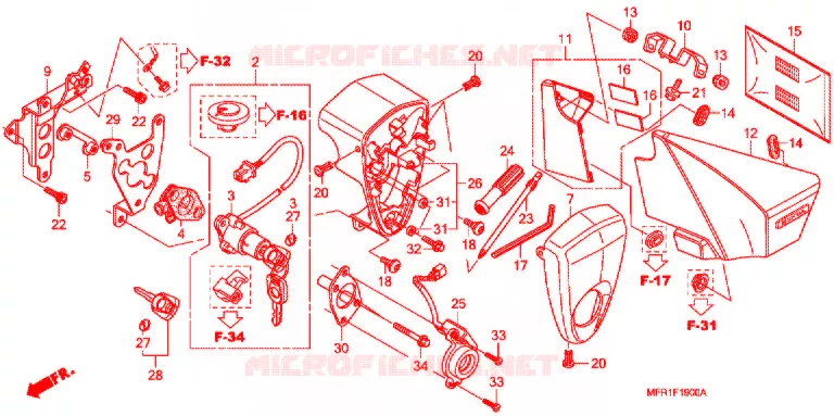 COUVERCLE LATERAL - OUTILS - CONTACTEUR A CLES Honda MOTO 1300 VT 2013  VT1300CXC_J