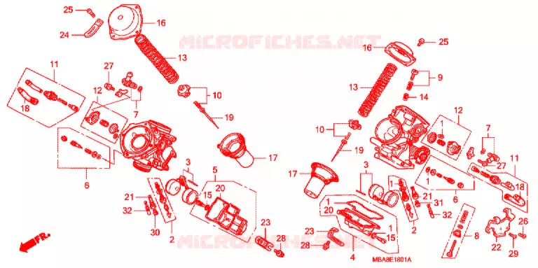 CARBURATEUR (PIECES CONSTITUTIVES) Honda MOTO 750 SHADOW 2002  VT750CDD2