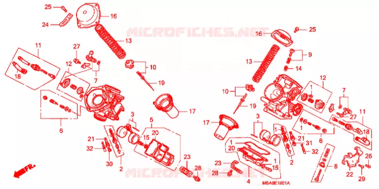 CARBURATEUR (PIECES CONSTITUTIVES) Honda MOTO 750 SHADOW 2003  VT750CDD3