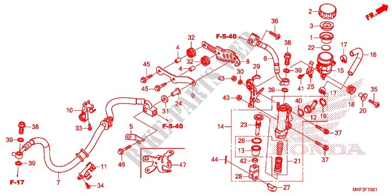 MAITRE CYLINDRE DE FREIN ARRIERE (CBR1000RA/S1/S2) pour Honda CBR 1000 ABS RED de 2017