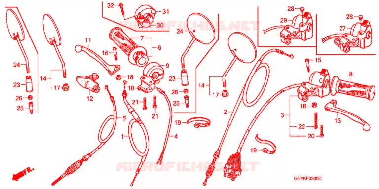 LEVIER DE GUIDON - CABLE - COMMODO Honda MOTO 50 APE 2008  XZ508_2J