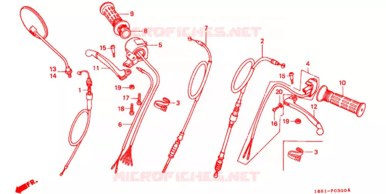 LEVIER DE GUIDON - CABLE - COMMODO (4 VITESSES) Honda MOTO 50 GORILLA 1981  Z50JB_III_G