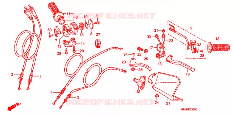 LEVIER DE GUIDON - CABLE - COMMODO Honda MOTO 650 XR 2002  XR650R2