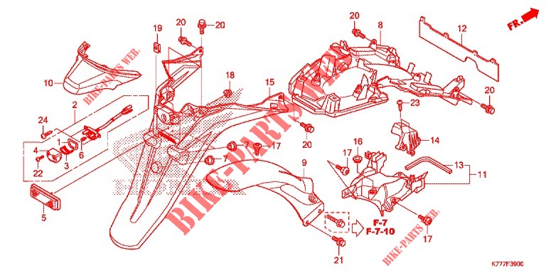 GARDE BOUE ARRIERE   ECLAIRAGE DE PLAQUE pour Honda SH 125 D 2ED de 2017