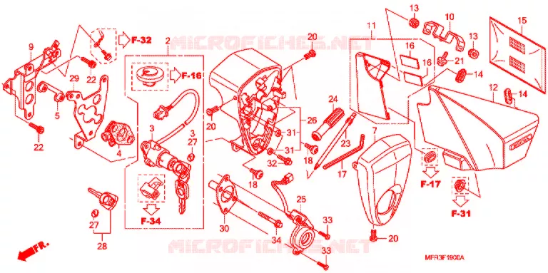 COUVERCLE LATERAL - OUTILS - CONTACTEUR A CLES Honda MOTO 1300 VT 2012  VT1300CXAA