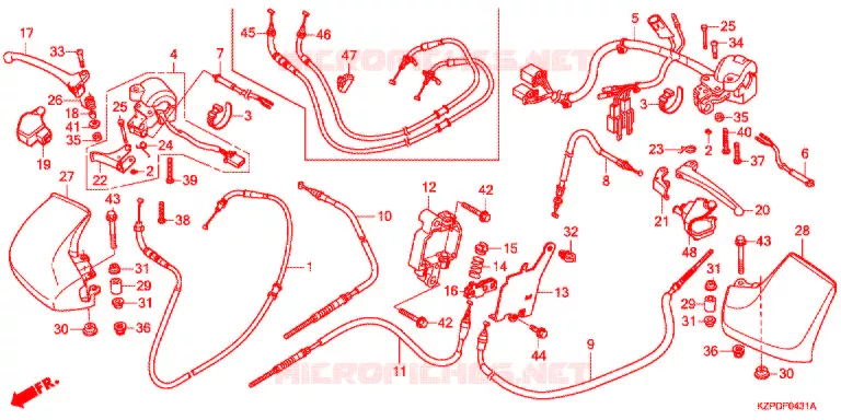LEVIER DE GUIDON - CABLE - COMMODO (MW1101WHG/J) Honda SCOOTER 110 BENLY 2019  MW1101WHJ