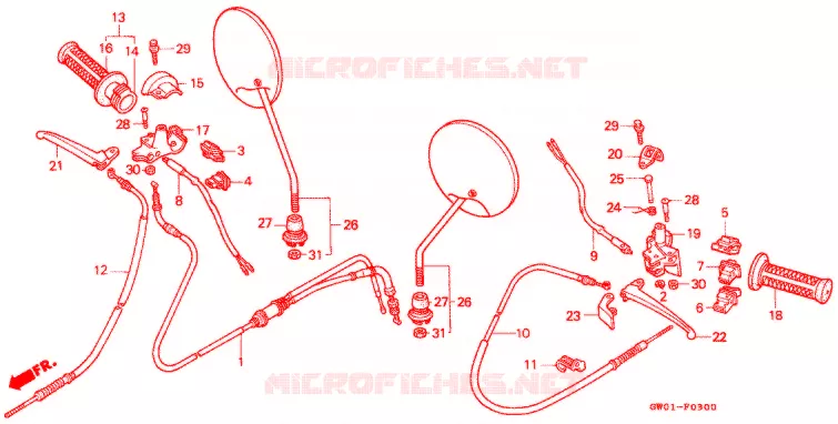 LEVIER DE GUIDON - CABLE - COMMODO (1) Honda SCOOTER 50 DIO 1990  SK50ML