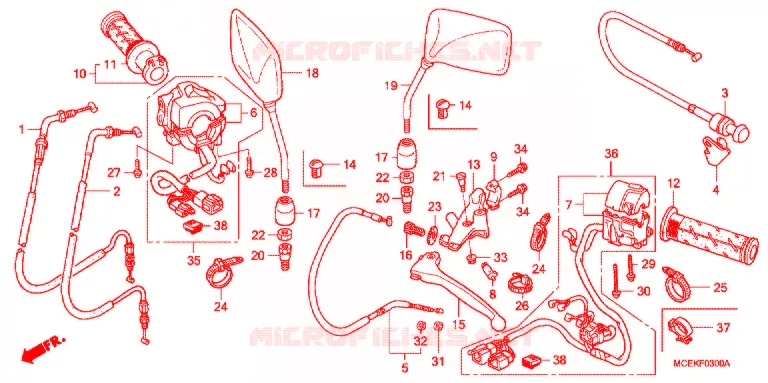 LEVIER DE GUIDON - CABLE - COMMODO Honda MOTO 400 CB 2006  CB400S6