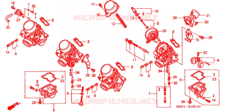 CARBURATEUR (PIECES CONSTITUTIVES) Honda MOTO 600 HORNET 1998  CB600FW