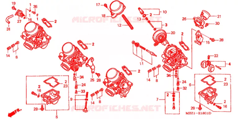 CARBURATEUR (PIECES CONSTITUTIVES) Honda MOTO 600 HORNET 1999  CB600FX