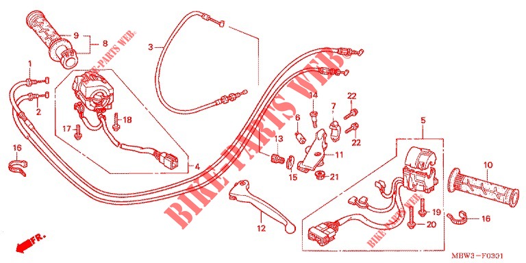 LEVIER DE GUIDON   CABLE   COMMODO (CBR600F41/2) (CBR600FR2) pour Honda CBR 600 F4 de 2001