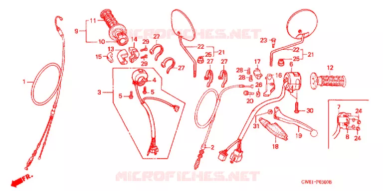 LEVIER DE GUIDON - CABLE - COMMODO Honda MOTO 80 CRM 1988  CRM80J