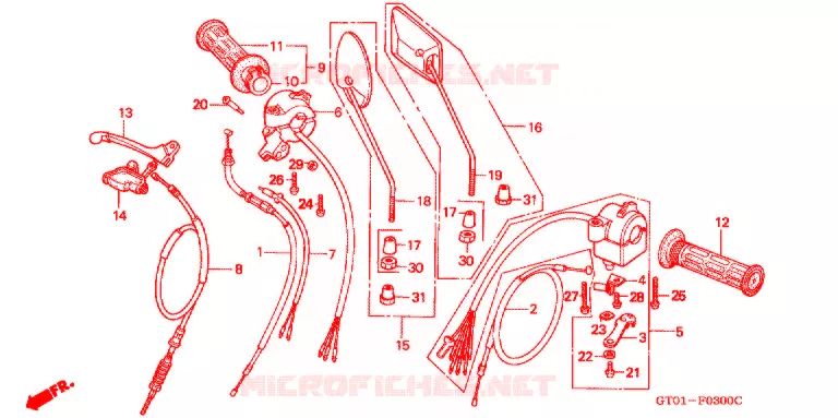 LEVIER DE GUIDON - CABLE - COMMODO Honda MOTO 70 CUB 1995  C70CMS