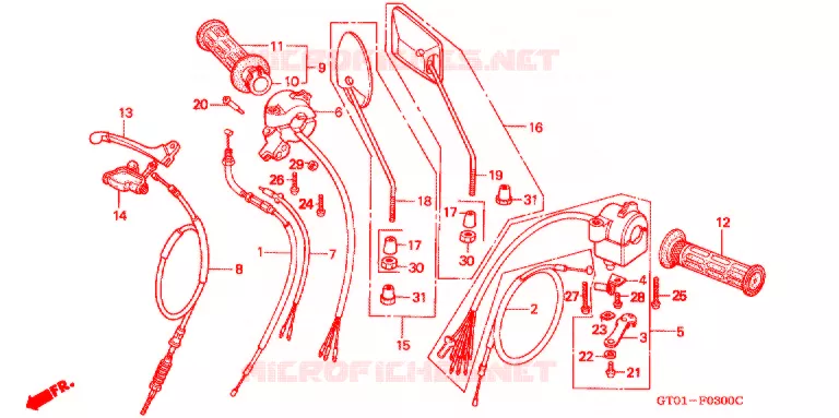 LEVIER DE GUIDON - CABLE - COMMODO Honda MOTO 70 CUB 1997  C70CMV