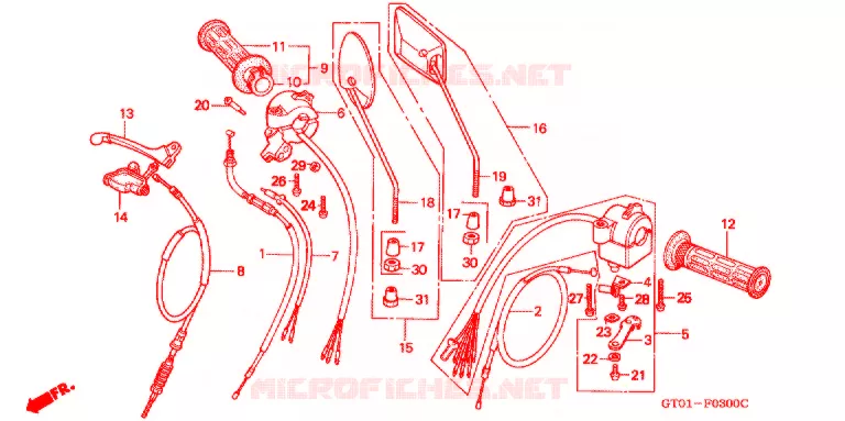 LEVIER DE GUIDON - CABLE - COMMODO Honda MOTO 70 CUB 1995  C70DS
