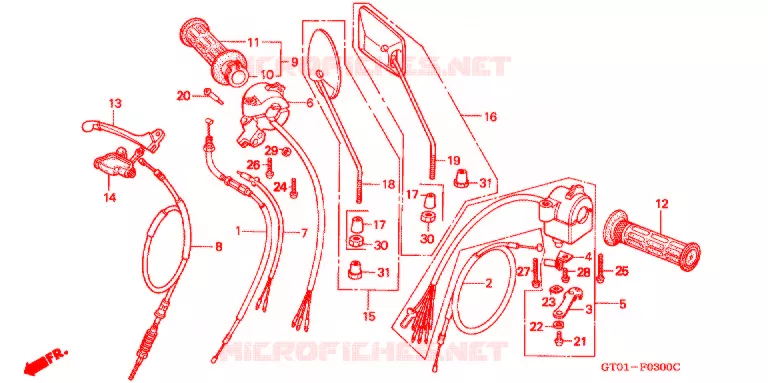 LEVIER DE GUIDON - CABLE - COMMODO Honda MOTO 70 CUB 1995  C70DS