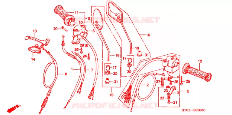 LEVIER DE GUIDON - CABLE - COMMODO Honda MOTO 70 CUB 1998  C70DV