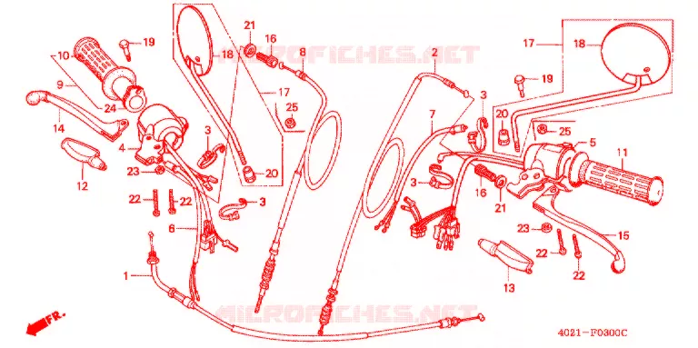 LEVIER DE GUIDON - CABLE - COMMODO Honda MOTO 125 CD 1987  CD125TF
