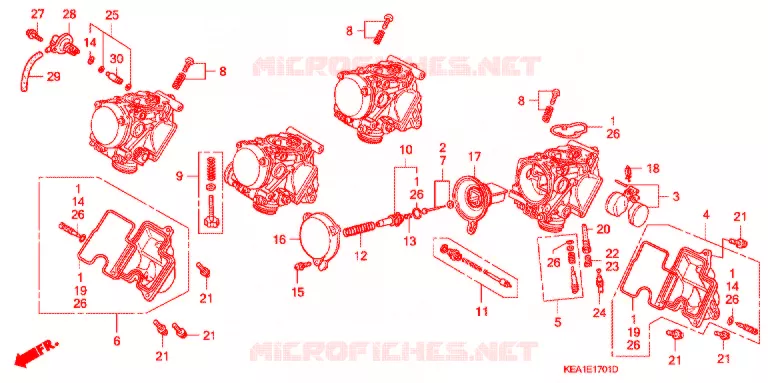 CARBURATEUR (PIECES CONSTITUTIVES) Honda MOTO 250 HORNET 1996  CB250FT