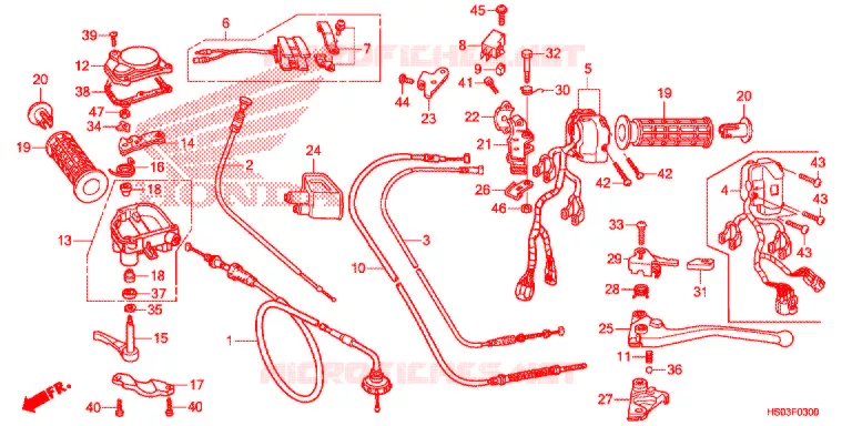 LEVIER DE GUIDON - CABLE - COMMODO Honda ATV 250 FOURTRAX 2019  TRX250TM1K