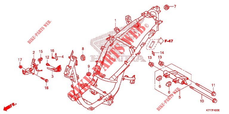 CADRE pour Honda SH 125 ABS D 3ED TOP CASE de 2019