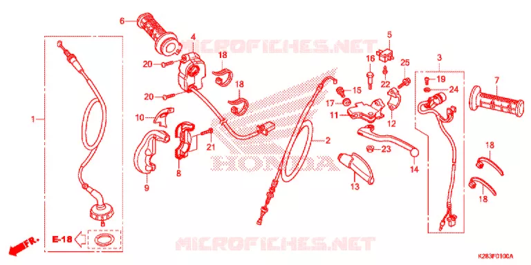 LEVIER DE GUIDON - CABLE - COMMODO (CRF125F/FB E/H/J) Honda MOTO 125 CRF 2018  CRF125FJ